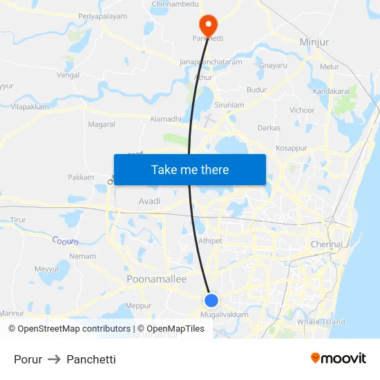 Porur to Panchetti map