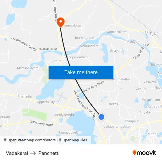 Vadakarai to Panchetti map