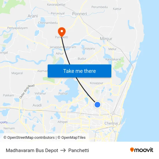 Madhavaram Bus Depot to Panchetti map