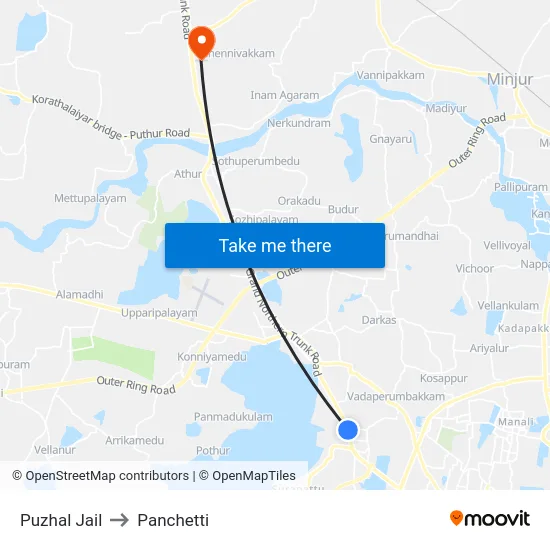Puzhal Jail to Panchetti map