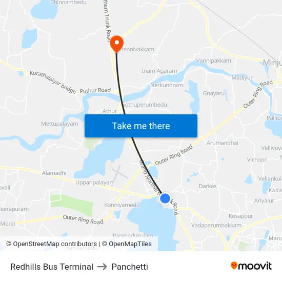 Redhills Bus Terminal to Panchetti map