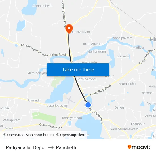 Padiyanallur Depot to Panchetti map