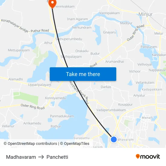 Madhavaram to Panchetti map
