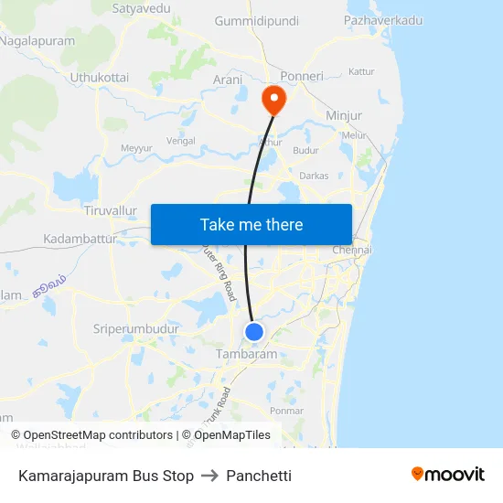 Kamarajapuram Bus Stop to Panchetti map