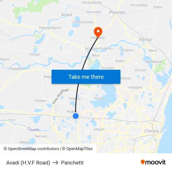 Avadi (H.V.F Road) to Panchetti map