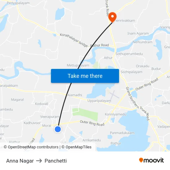 Anna Nagar to Panchetti map