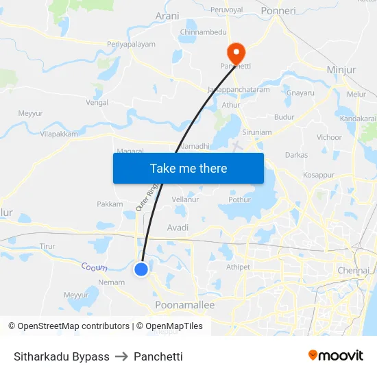 Sitharkadu Bypass to Panchetti map