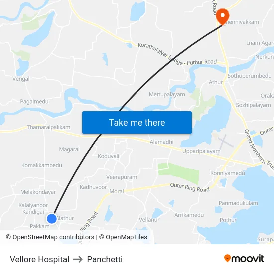 Vellore Hospital to Panchetti map