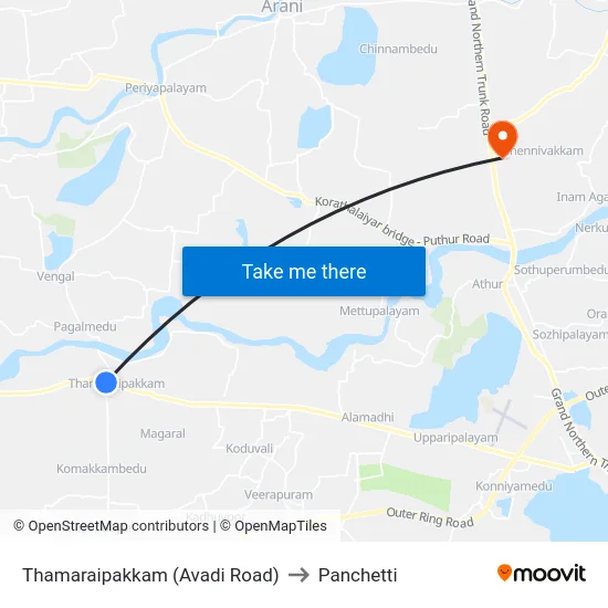 Thamaraipakkam (Avadi Road) to Panchetti map