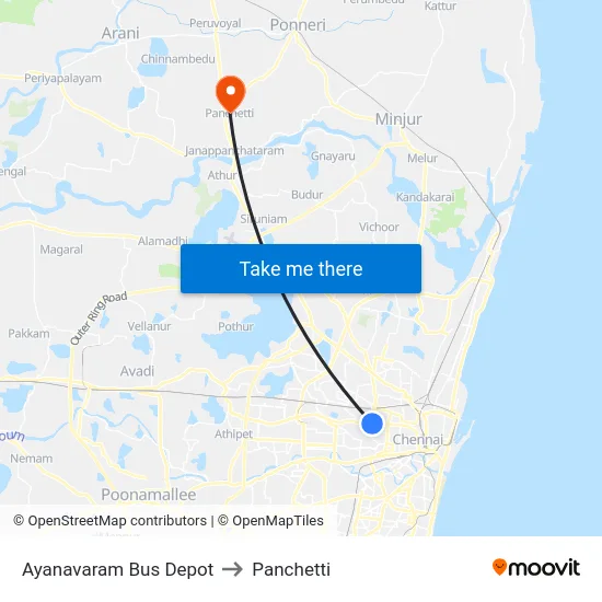 Ayanavaram Bus Depot to Panchetti map