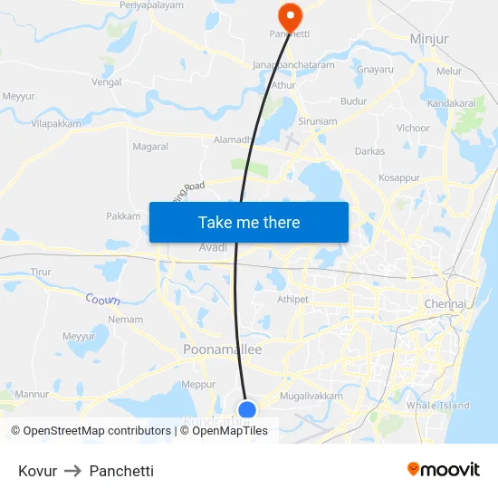 Kovur to Panchetti map