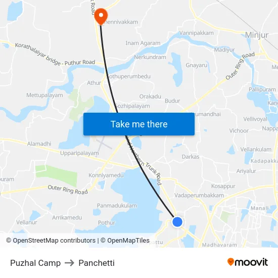 Puzhal Camp to Panchetti map