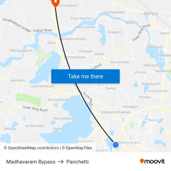 Madhavaram Bypass to Panchetti map
