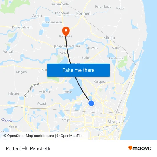 Retteri to Panchetti map