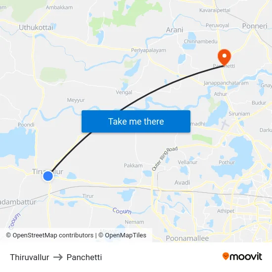 Thiruvallur to Panchetti map