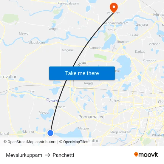 Mevalurkuppam to Panchetti map