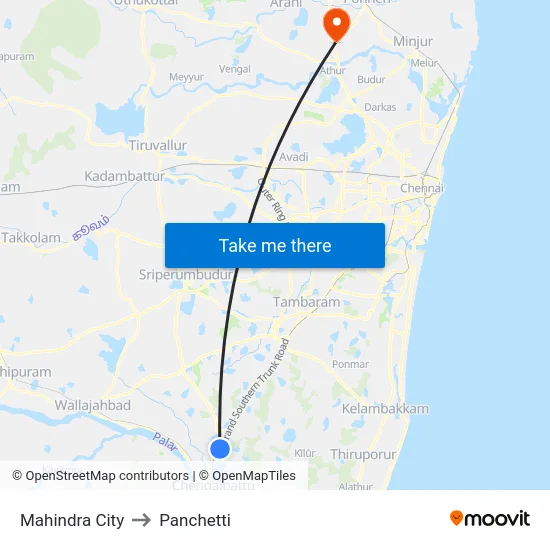Mahindra City to Panchetti map