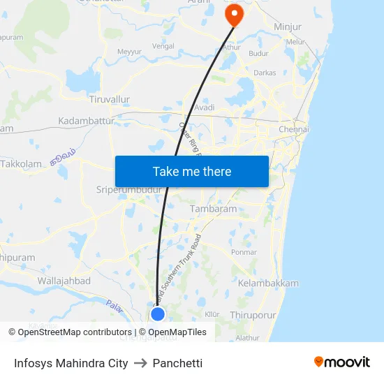 Infosys Mahindra City to Panchetti map