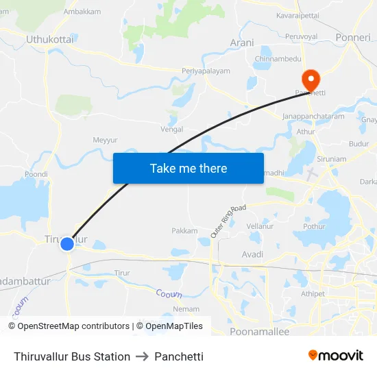 Thiruvallur Bus Station to Panchetti map