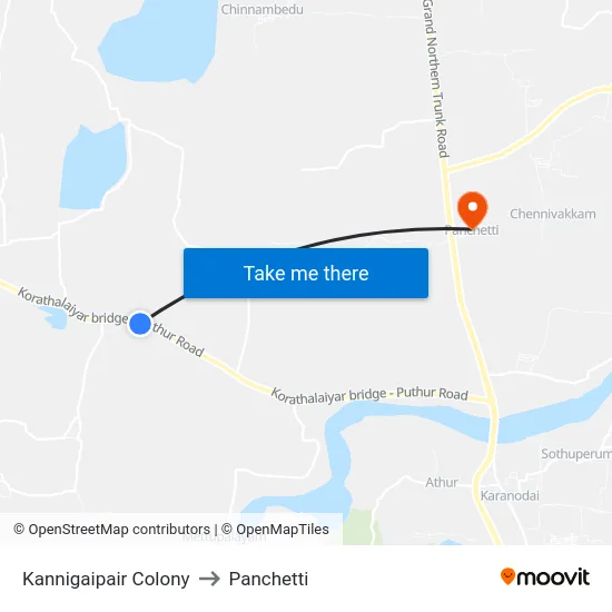 Kannigaipair Colony to Panchetti map