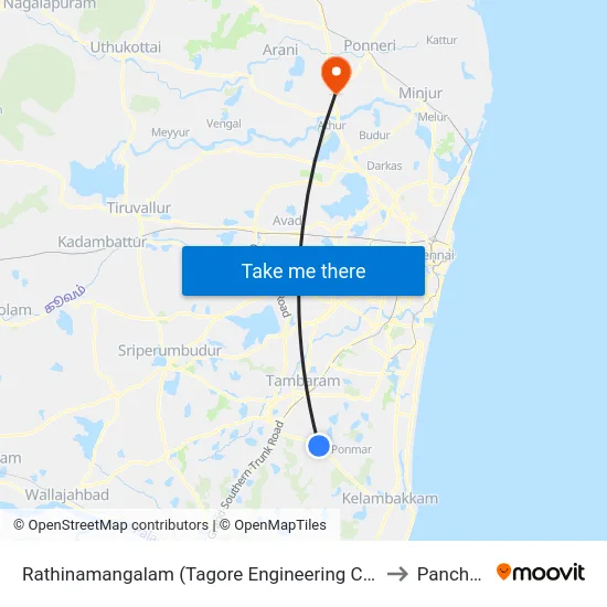 Rathinamangalam (Tagore Engineering College) to Panchetti map