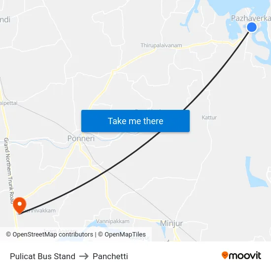 Pulicat Bus Stand to Panchetti map