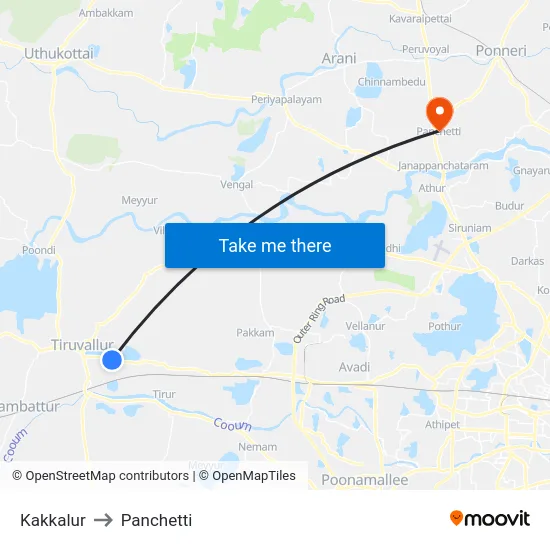 Kakkalur to Panchetti map