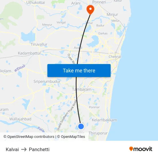 Kalvai to Panchetti map