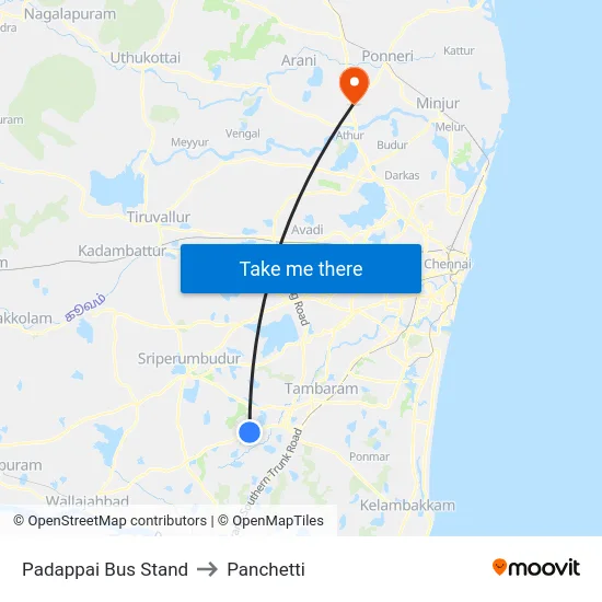 Padappai Bus Stand to Panchetti map