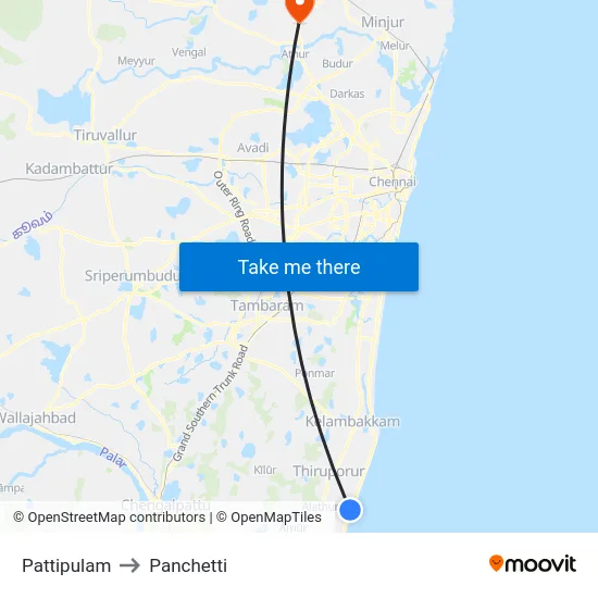 Pattipulam to Panchetti map