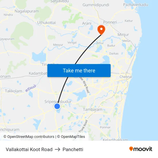 Vallakottai Koot Road to Panchetti map
