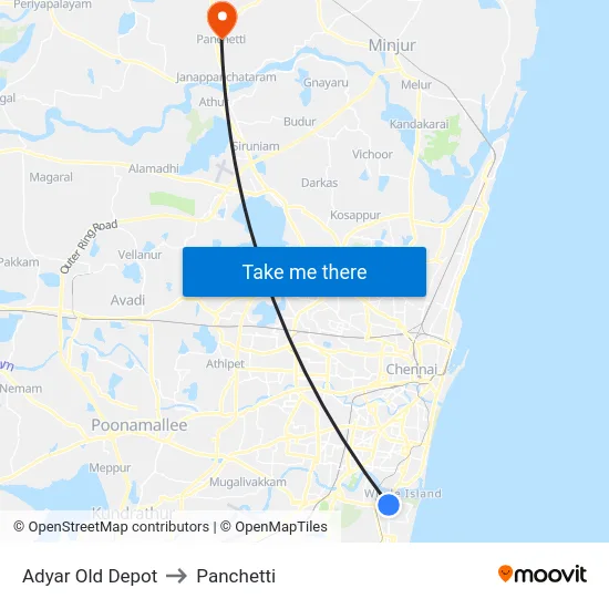 Adyar Old Depot to Panchetti map