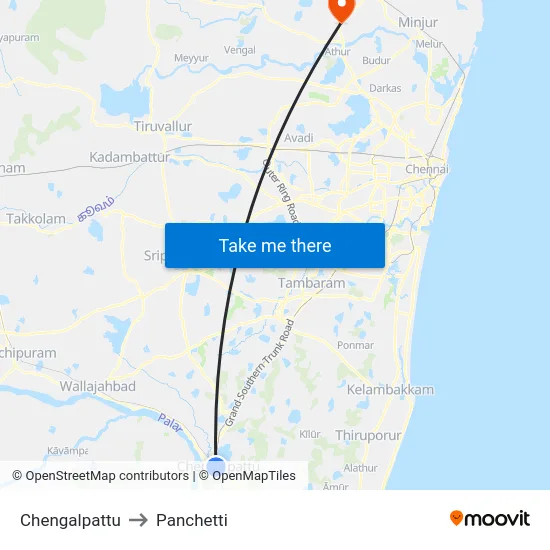 Chengalpattu to Panchetti map