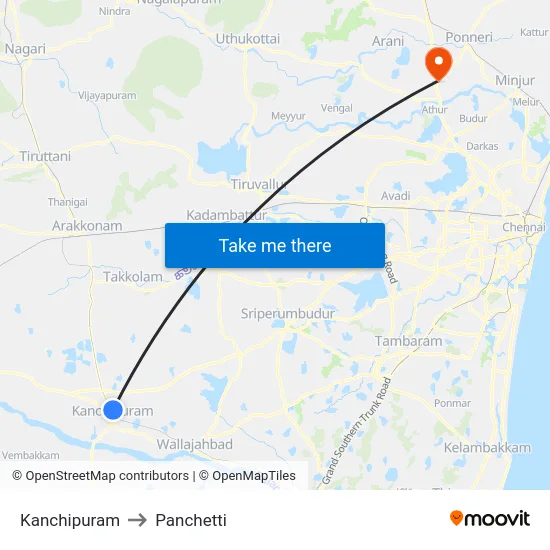 Kanchipuram to Panchetti map