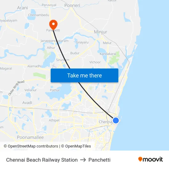 Chennai Beach Railway Station to Panchetti map