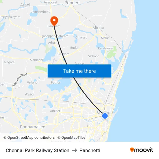 Chennai Park Railway Station to Panchetti map