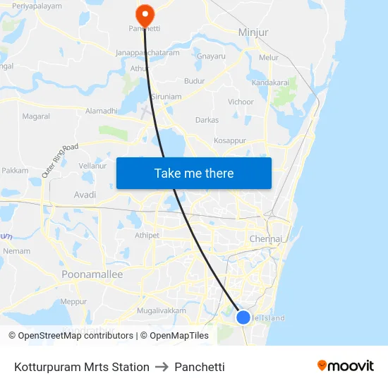 Kotturpuram Mrts Station to Panchetti map