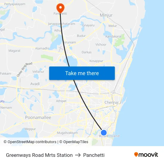 Greenways Road Mrts Station to Panchetti map