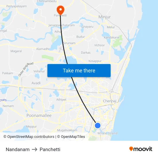 Nandanam to Panchetti map