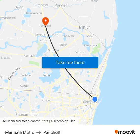 Mannadi Metro to Panchetti map