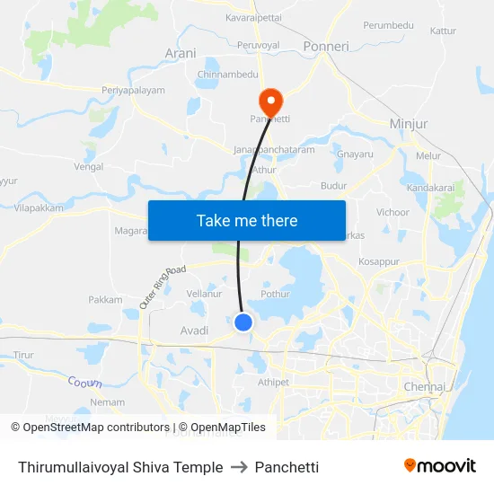 Thirumullaivoyal Shiva Temple to Panchetti map