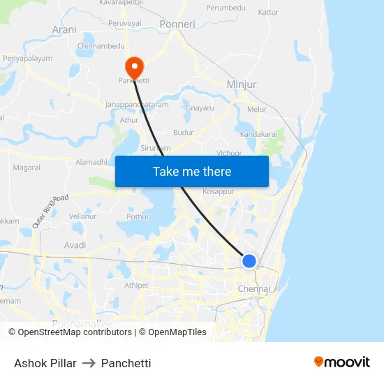 Ashok Pillar to Panchetti map