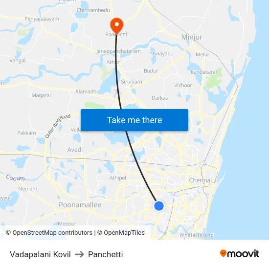 Vadapalani Kovil to Panchetti map