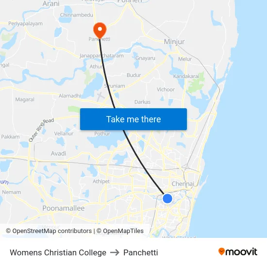 Womens Christian College to Panchetti map