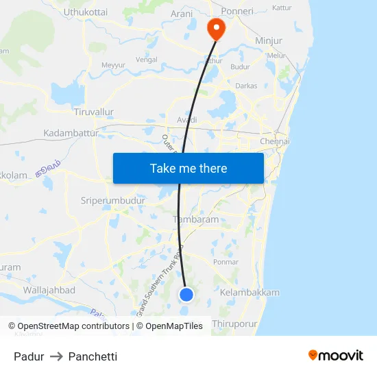 Padur to Panchetti map