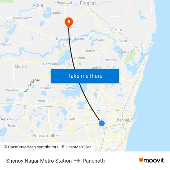 Shenoy Nagar Metro Station to Panchetti map