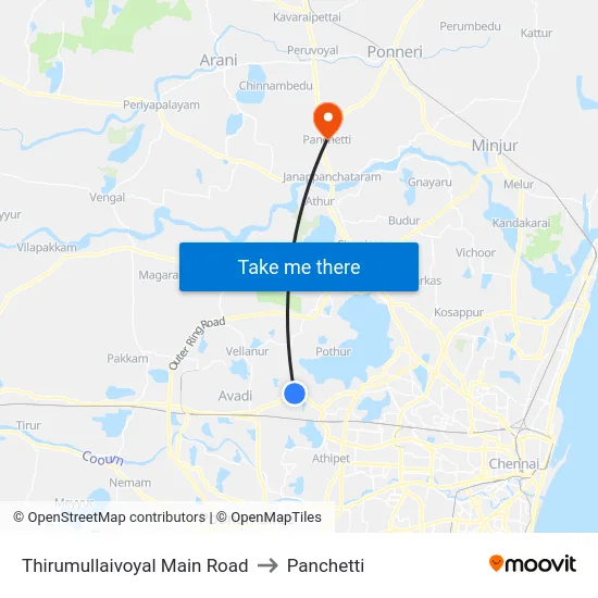Thirumullaivoyal Main Road to Panchetti map