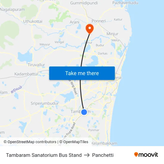 Tambaram Sanatorium Bus Stand to Panchetti map