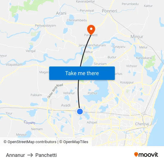 Annanur to Panchetti map