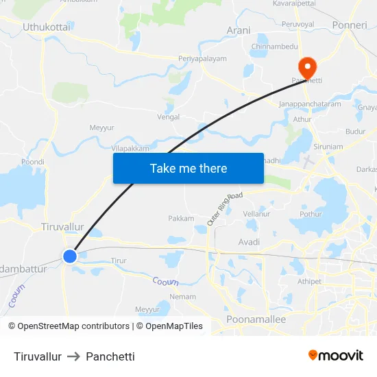 Tiruvallur to Panchetti map